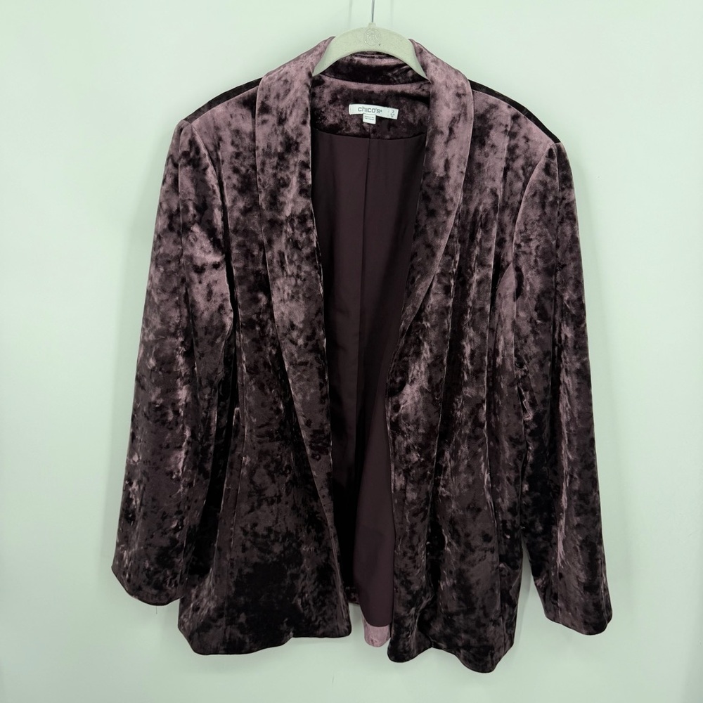 Chico’s crushed velvet blazer purple sz 2 12 open‎